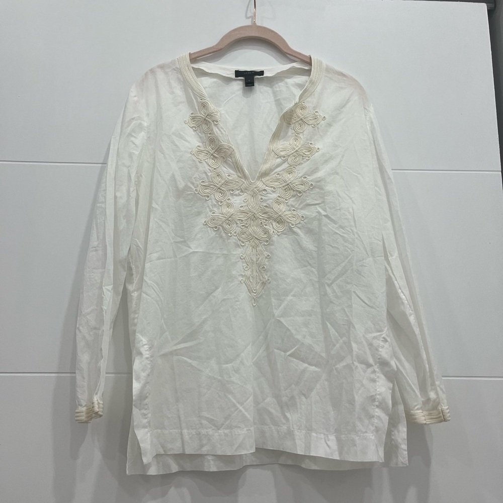 J. Crew White Embroidered Long Sleeve Tunic